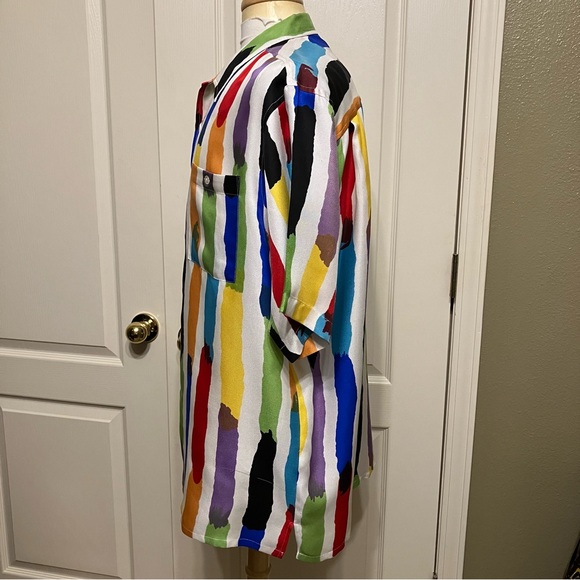 VTG Genelli Silk Shirt MULTICOLOR Paint Design PASTELS - Sz L Excellent! - Picture 10 of 15